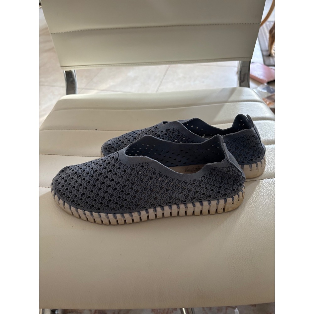 Ilse Jacobsen Hornbæk Tulip Blue Grey Laser Cut Slip On Loafers Shoes 37